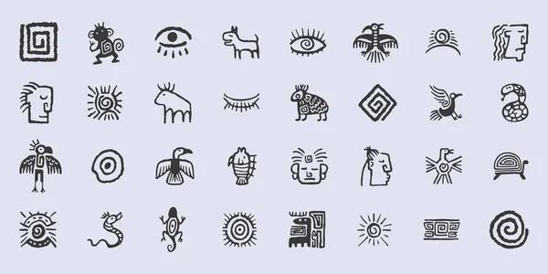 Sada Starobylých Kmenových Etnických Ornamentů Maya Kmenové Boho Prvky Design — Stockový vektor