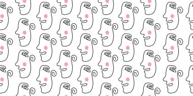 Devamlı bir çizgi çizen kadınların yüzleri. Güzel kadınlar, baskılar, posterler, tekstil, kartlar vs. için zarif bir şekilde vektör illüstrasyonuyla karşı karşıya.