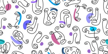 Yüz maskeleri çizen soyut bir çizgi. Kadın yüzlü özgeçmiş. Modern Kadın estetik yapısı. Moda baskısı. Vektör illüstrasyonu