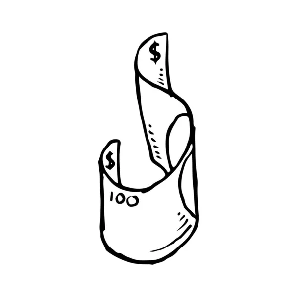 Vetor Desenhado Mão Ilustração Dinheiro Dólar Moeda Papel Dinheiro Símbolo —  Vetores de Stock