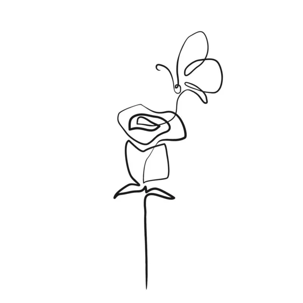 Kwiat Jeden Wiersz Rysunek Minimalistyczny Różany Kontur Kwiatowy Ręcznie Rysowane — Wektor stockowy