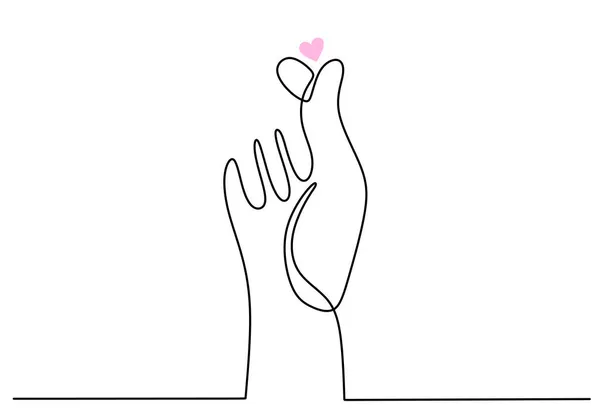连续一行画着韩国手指头的爱的象征 可爱的情人节标志 情侣的浪漫姿态 手绘简约艺术 — 图库矢量图片