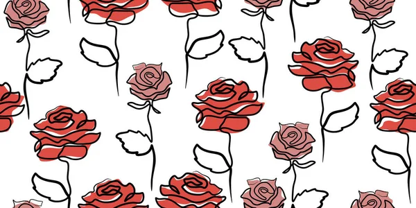 Continuelle Une Ligne Rose Motif Sans Couture Illustration Vectorielle Fleurs — Image vectorielle