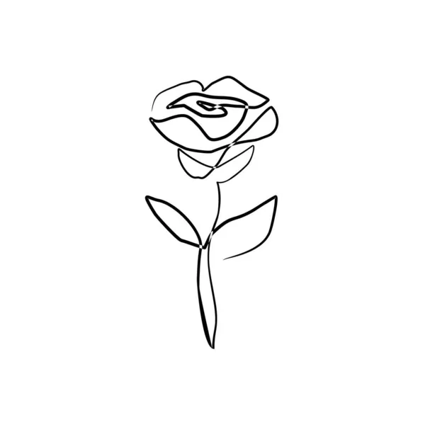 Flor Una Línea Dibujo Minimalista Rosa Contorno Floral Dibujado Mano — Vector de stock