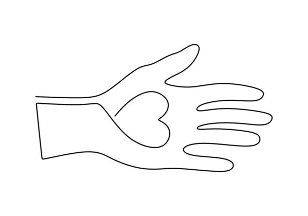 Hand Med Kärlek Hjärta Linje Ritning Välgörenhet Och Vänlighet Symbol — Stock vektor