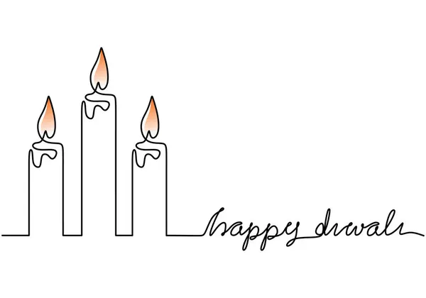 Hořící Požární Svíčka Souvislé Jednořádkové Kresbě Happy Diwali Deepavali Diwali — Stockový vektor