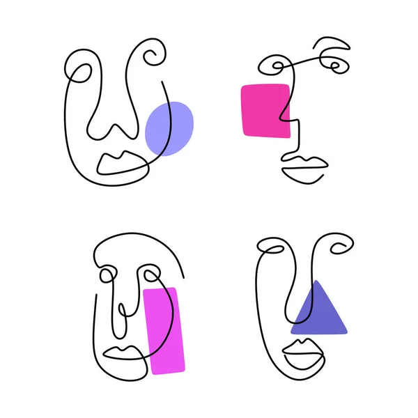 Arte Una Línea Pintura Surrealista Conjunto Minimalista Contemporáneo Diseño Gráfico — Vector de stock