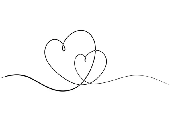 Καρδιά Γραμμή Σχέδιο Ζευγάρι Ρομαντικό Σύμβολο Ένα Συνεχές Κτύπημα Περίγραμμα — Διανυσματικό Αρχείο