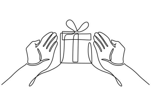 Main Tenant Boîte Cadeau Dessin Ligne Continue Une Illustration Vectorielle — Image vectorielle