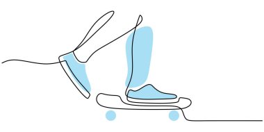 Beyaz arka plan minimalizmine izole edilmiş kaykaylı tek bir bacak çizgisi devam ediyor..