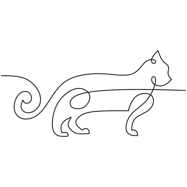 Kontinuierliche Eine Einzige Linie Von Katze Läuft Isoliert Auf Weißem — Stockvektor