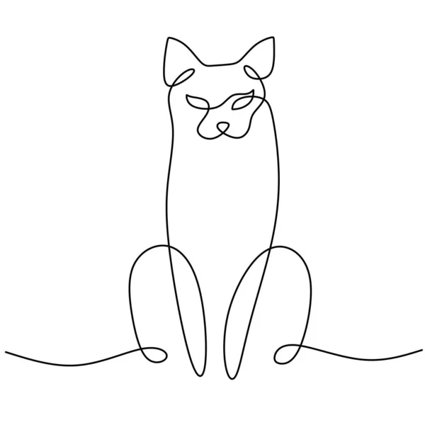 Continuous One Single Line Cute Cat Sitting Isolated White Background — Stock Vector