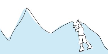 Beyaz arka planda buz yürüyüşü yapan bir adamın sürekli bir çizgisi..