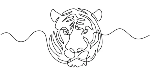 Kontinuierliche Linienzeichnung Des Tigerkopfes Isoliert Auf Weißem Hintergrund — Stockvektor