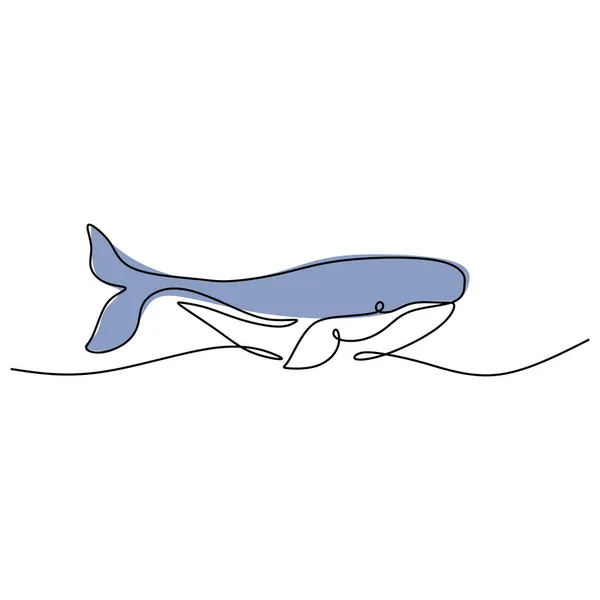 Contínua Uma Linha Cartaz Baleia Azul Para Papel Parede Isolado —  Vetores de Stock