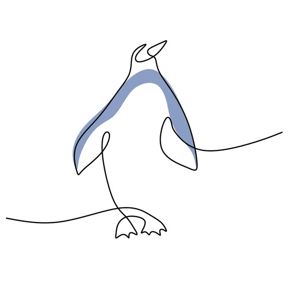 Continuo Una Línea Pingüino Divertido Abstracto Caminando Cartel Para Fondo — Vector de stock