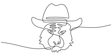 Continuous one single line of tiger head using cowboy hat isolated on white background. vector Continuous one single line of tiger head using cowboy hat isolated on white background. vector