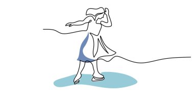 Beyaz arka planda tek sıra halinde buz pateni oynayan kız çocuğu..