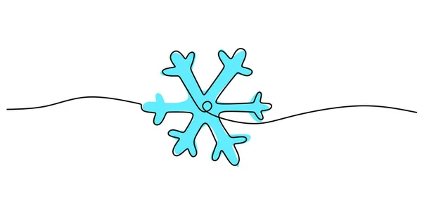 Continuous One Single Line Blue Snowflake Christmas Ornament Decoration Isolated — Stock Vector