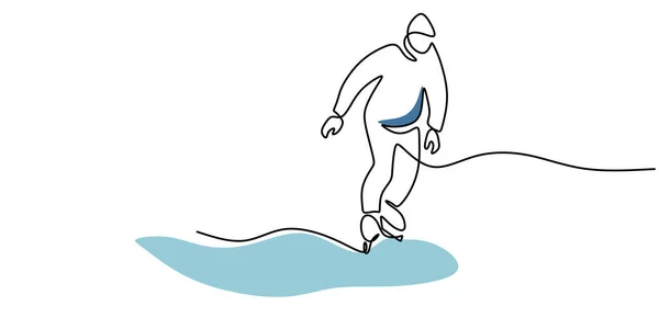 Continuo Una Sola Línea Hombre Jugando Patinaje Sobre Hielo Aislado — Vector de stock