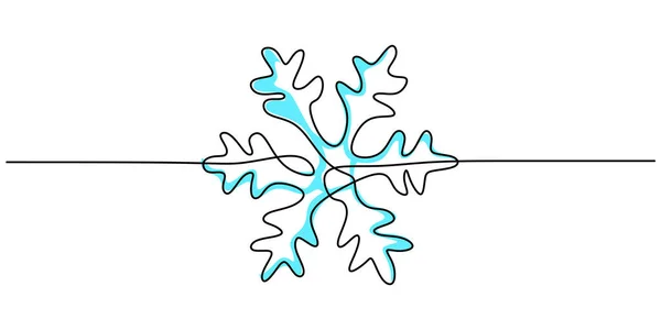 Continuous One Single Line Snowflake Christmas Ornament Decoration Isolated White — Stock Vector