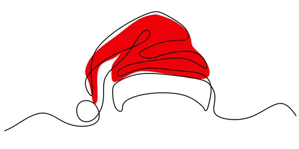 Συνεχής Μία Γραμμή Του Καπέλου Santa Claus Που Απομονώνεται Λευκό — Διανυσματικό Αρχείο
