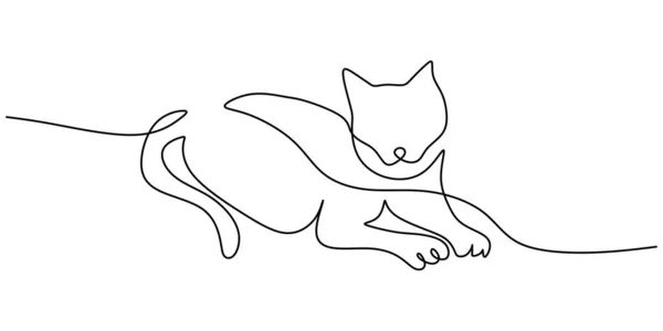 Kontinuierliche Eine Einzige Zeile Von Niedlichen Katze Auf Dem Boden — Stockvektor