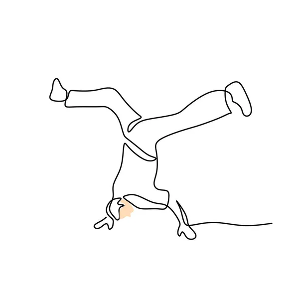 Continu Une Seule Ligne Homme Faisant Break Dance Isolé Sur — Image vectorielle