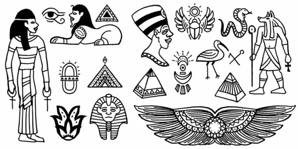 Set Hand Drawn Egyptian Ancient Symbol Isolated White Background — Stock Vector
