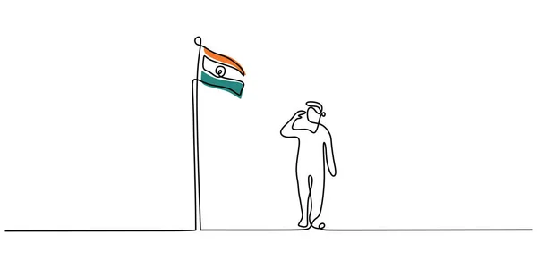 Continuo Una Sola Línea Saludo Del Hombre Bandera India Para — Vector de stock