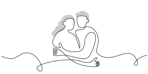 連続1行のかわいいですロマンチックなカップル抱擁孤立した上に白の背景 — ストックベクタ