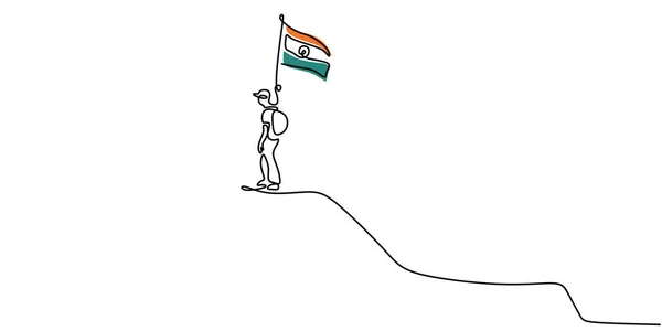 连续一行人把印度国旗带到山上 作为共和国纪念日 与白色背景隔离 — 图库矢量图片