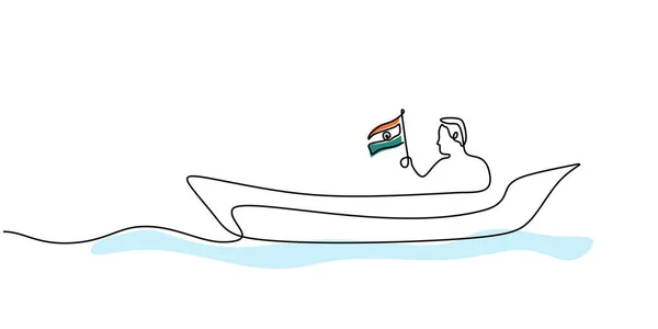 连续一行人把印度国旗带上船 在共和国日与白色背景隔离 — 图库矢量图片
