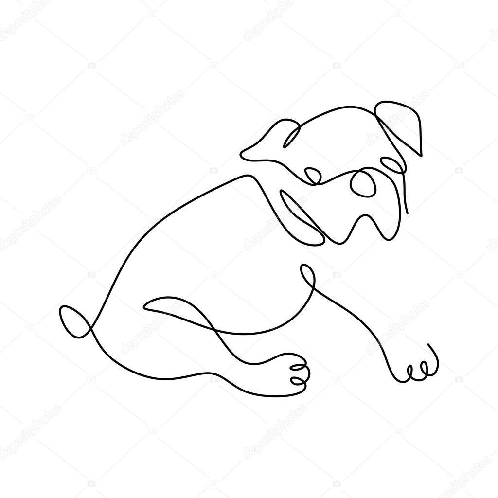Continuous one single line of little puppy isolated on white background.