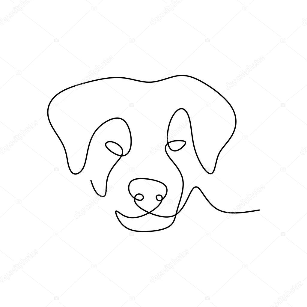 Continuous one single line of cute dog head isolated on white background.