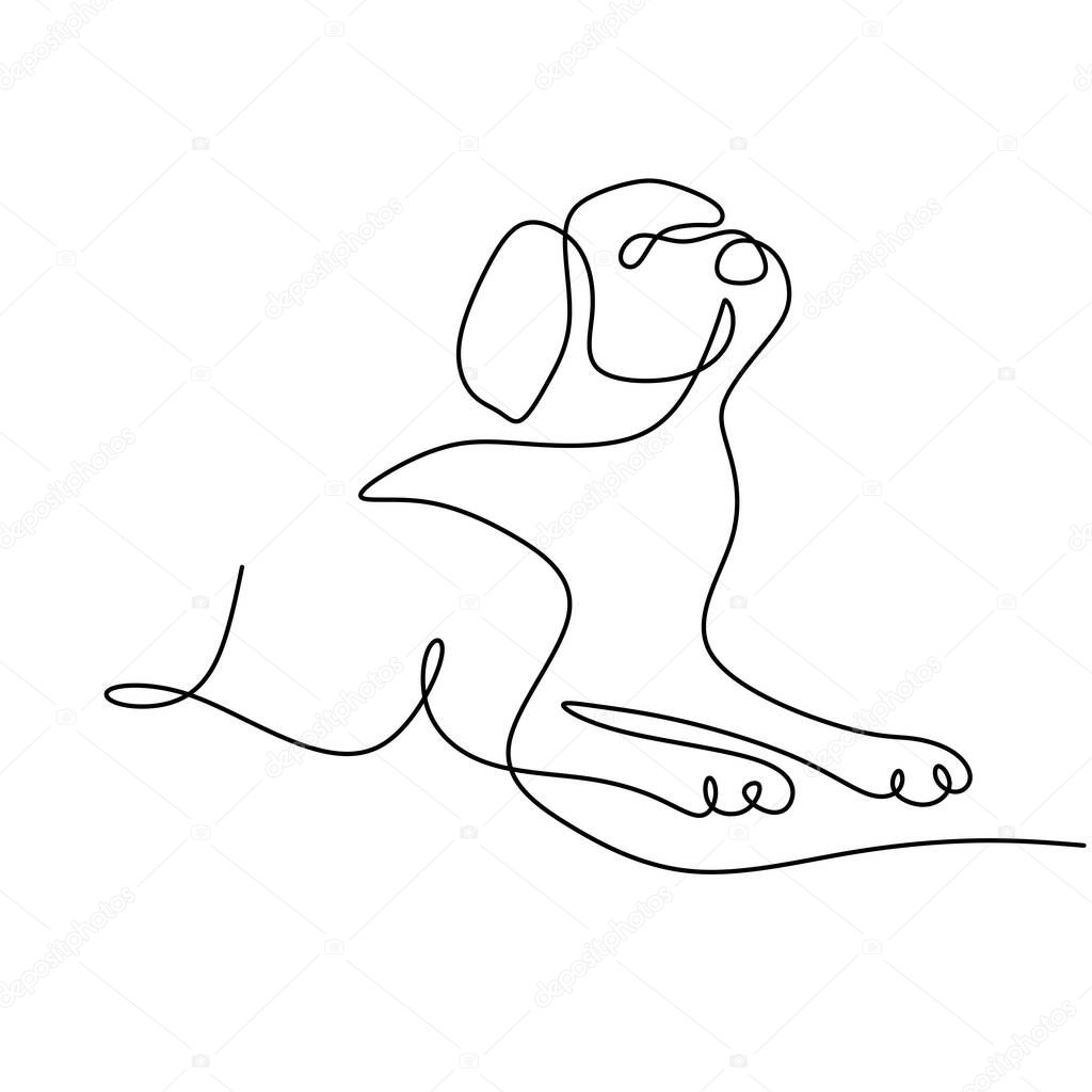 Continuous one single line of little dog isolated on white background.