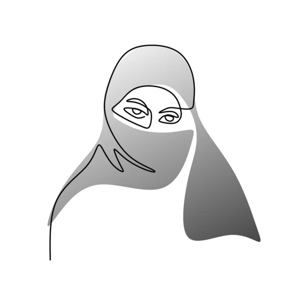 Непрерывный Одну Линию Серый Хиджаб Женщина Изолированы Белом Фоне — стоковый вектор