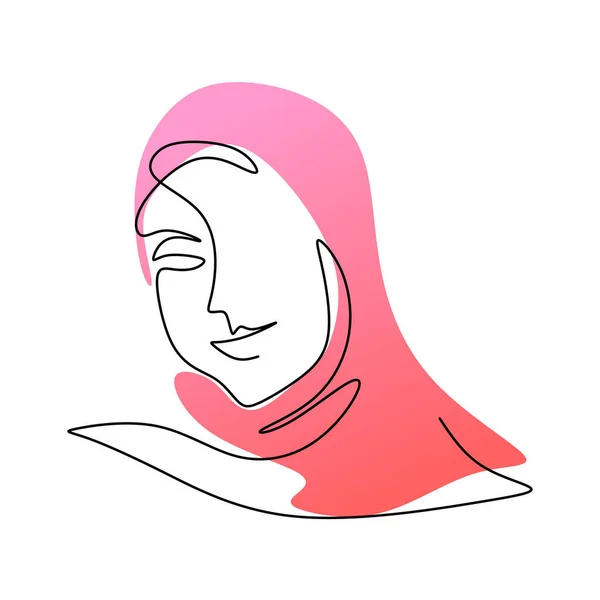 Continuous One Single Line Pink Hijab Woman Isolated White Background — Stock Vector