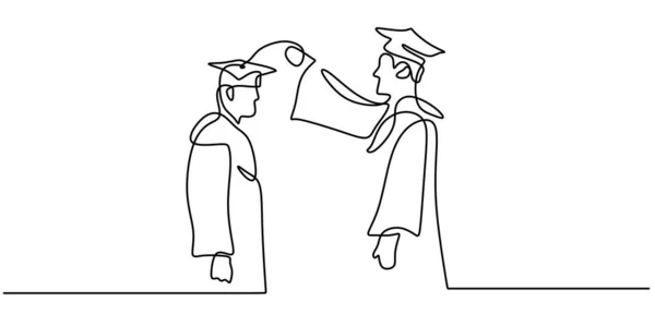 白地に隔離された卒業式の連続1行の講義と学生 — ストックベクタ