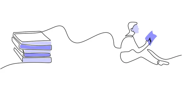 Continu Une Seule Ligne Livre Lecture Homme Isolé Sur Fond — Image vectorielle