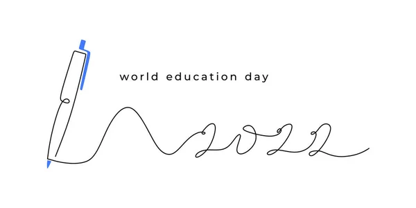 Continuo Una Sola Línea Escritura Pluma Día Mundial Educación 2022 — Vector de stock