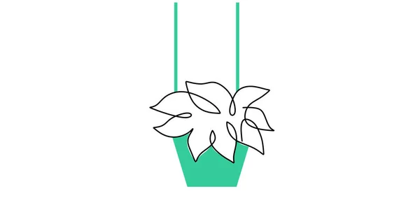 Continu Une Seule Ligne Philodendron Pot Suspendu Isolé Sur Fond — Image vectorielle