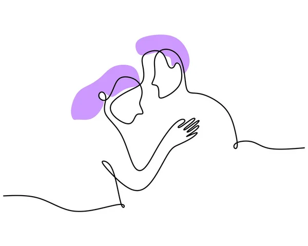 One Continuous Single Line Girl Sitting Her Lover Shoulder Valentine — Vettoriale Stock