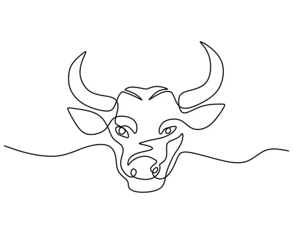 One Continuous Single Line Buffalo Head Poster Banner Isolated White — ストックベクタ