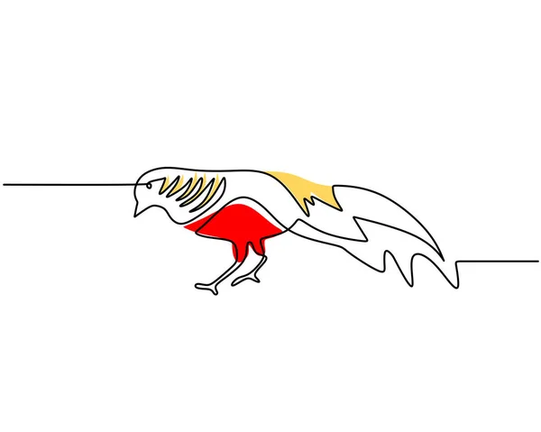 One Continuous Single Line Golden Pheasant Famous Bird Line Art — Vetor de Stock