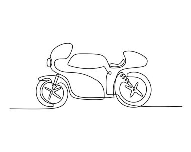 Tek bir klasik motosiklet hattı. Beyaz arkaplanda klasik ulaşım izole edildi.