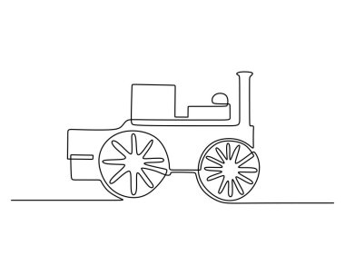 Sürekli tek bir buharlı tren hattı. Beyaz arkaplanda klasik ulaşım izole edildi.