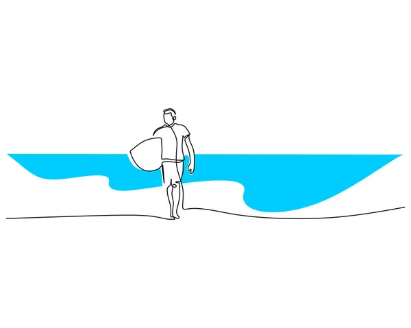 Eine Einzige Ununterbrochene Reihe Von Mann Spielt Strand Isoliert Auf — Stockvektor