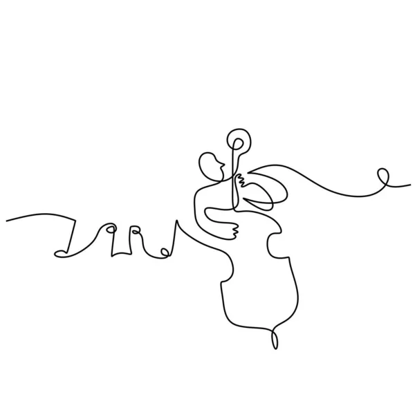 One Single Continuous Line Man Playing Violin Music Notes Isolated — Stock Vector