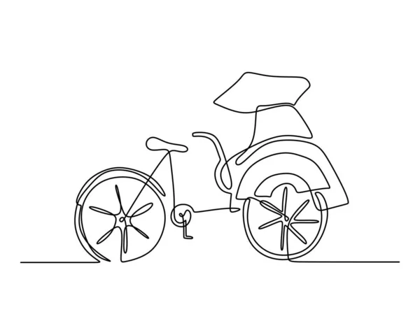 Uma Única Linha Contínua Pedicab Transporte Clássico Isolado Fundo Branco — Vetor de Stock